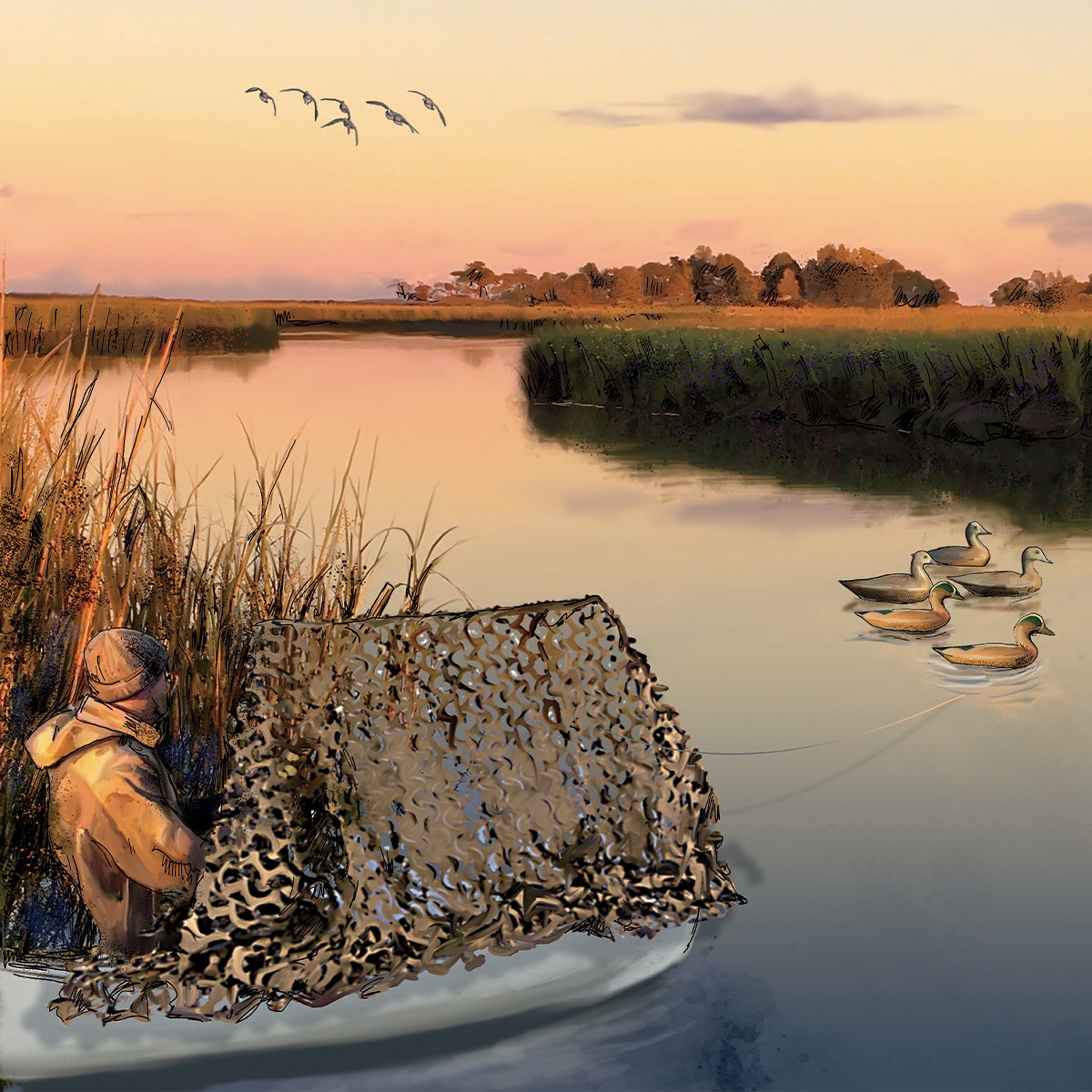 Illustration of Jerry Talton's North Carolina Dabbler Spread. Illustration by Gary Cox