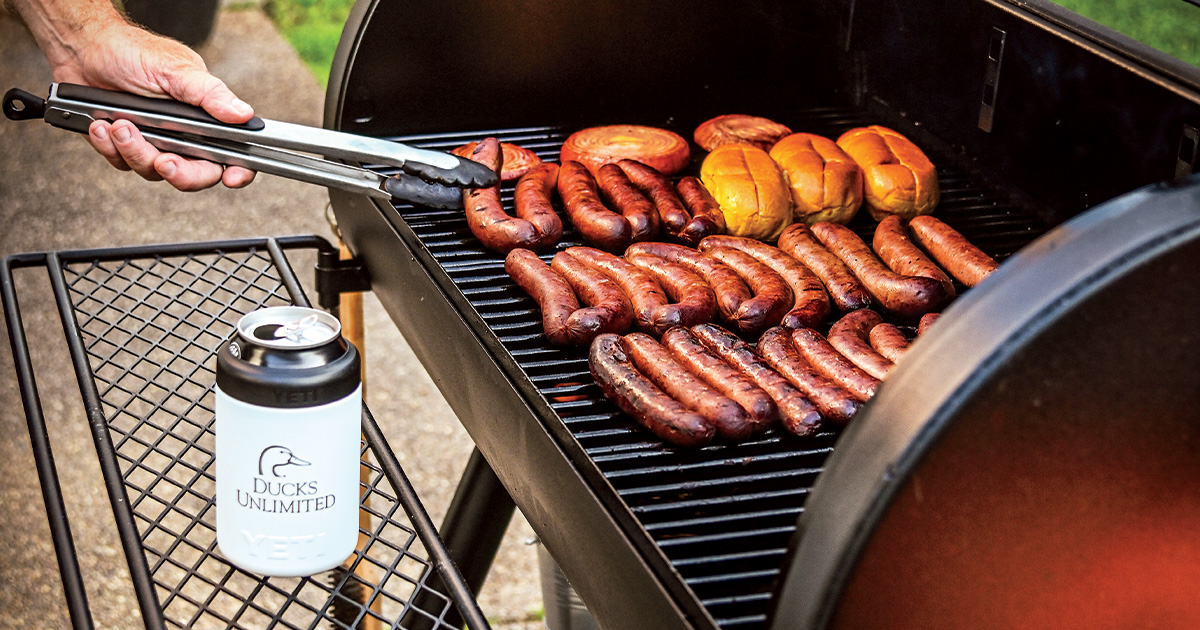 Easy Duck Sausage cooking on the grill. Photo by John Hoffman, DU